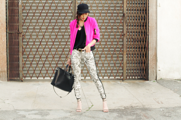 7_for_All_Mankind_floral_isabel_Marant_strappy_heels_Herve_Leger_cap_3