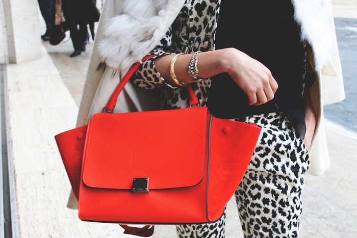 Chriselle_Lim_Newyork_Fashion_week_NYFW_FW2013_lincoln_center_Derek_Lam_animal_print_suit_Celine_Trapeze_Orange_Joy_Cioci_Fur_jacket_1