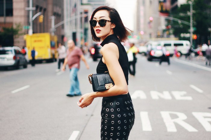 BCBG_Pencil_skirt_Crop_top_giavito_rossi_Metallic_Ankle_Pump_Chanel_python_boy_chriselle_lim_8