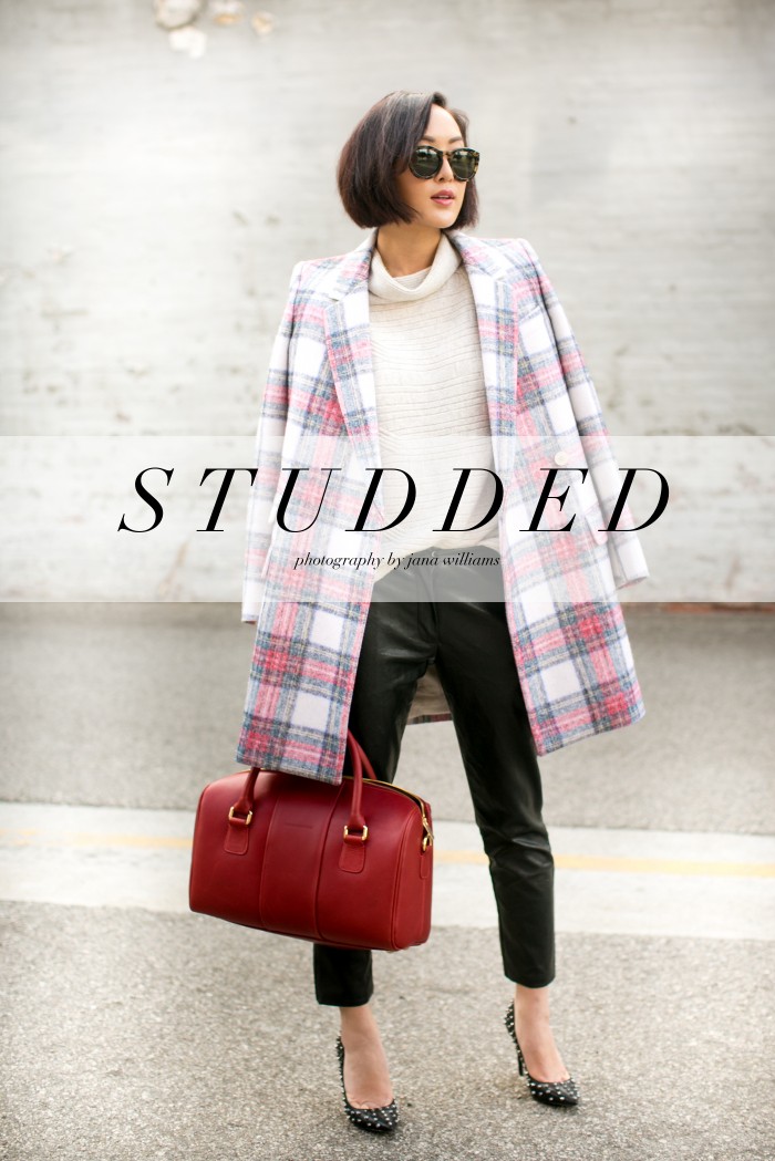 cover_Chriselle_lim_stella_mcCartney_tartan_coat_nine_west_studded_pumps_theonne_turtleneck_lovers_friends_leather_pants_monica_rose_9