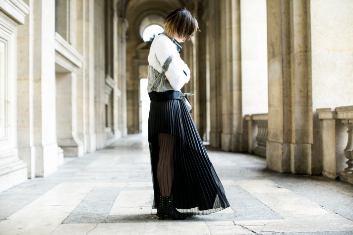 chriselle_lim_helmut_lang_fur_jacket_sam_and_lavi_pleated_maxi_skirt_vivian_chan_sheer_turtleneck_jana_williams_photography_paris_Fashion_week_PFW_Fall_2014_13