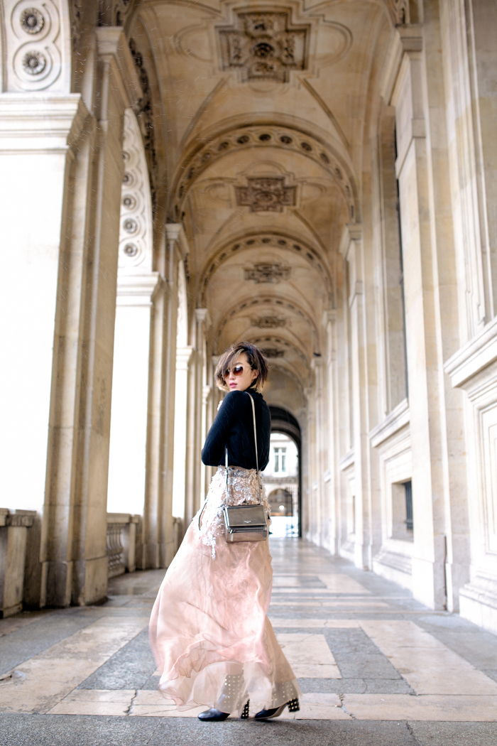 chriselle_lim_sarah_Baadarani_sheer_Skirt_Valentino_rockstud_booties_Paris_Fashion_week_France