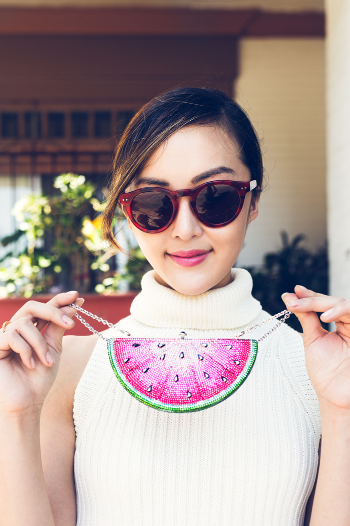 judih_leiber_watermelon_diamond_clutch_lovers_and_friends_crop_top_turtleneck_house_of_harlow_Red_sunglasses_nasty_Gal_collection_skirt_6
