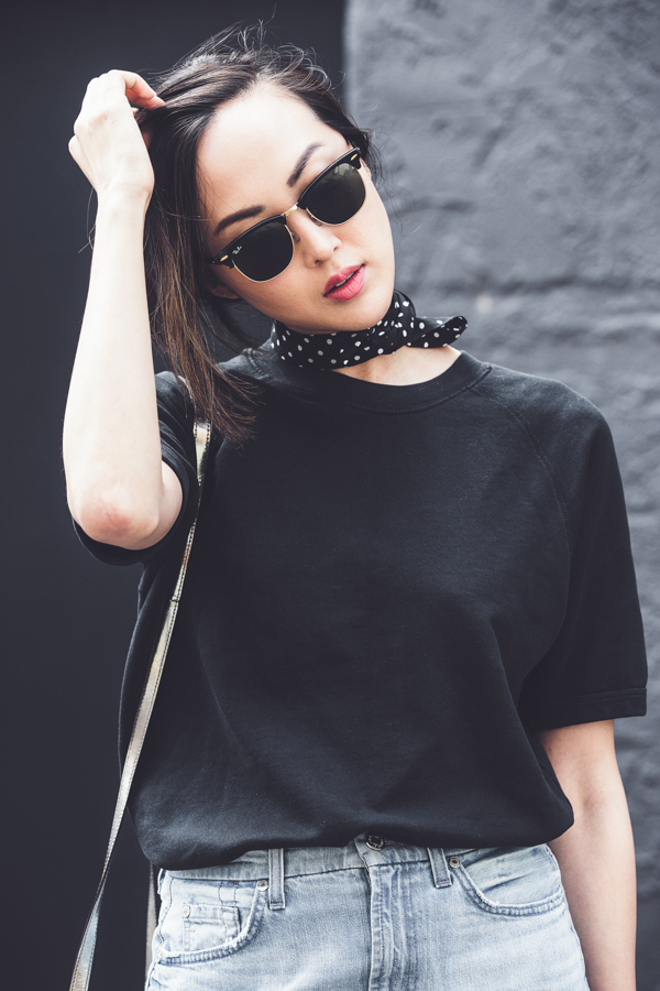 chriselle_lim_scarf_denim_skirt_sunglasses_rayban-1