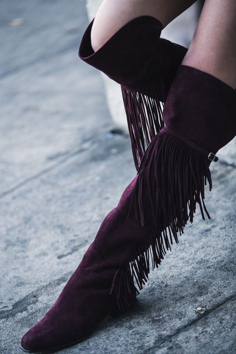 monochromatic burgundy outfit