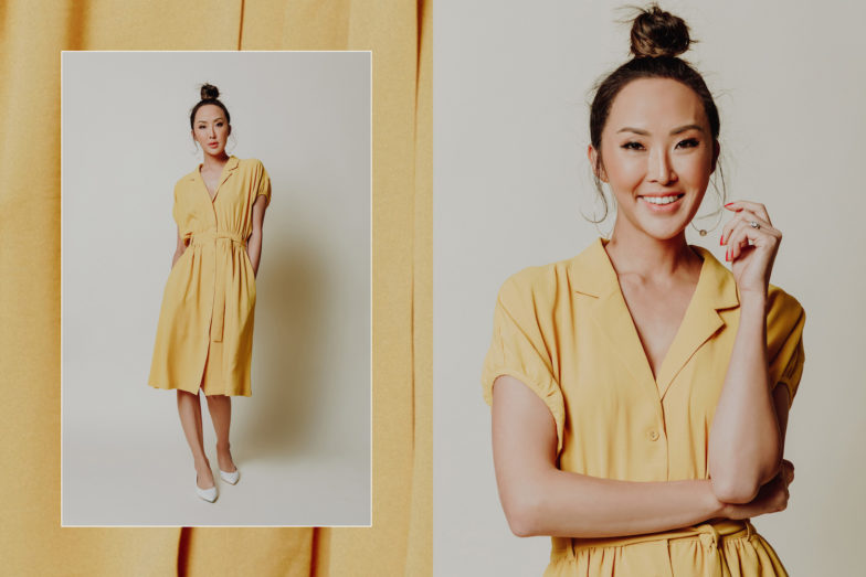 chriselle lim marie handkerchief hem midi dress